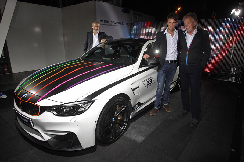 Hockenheim (DE) 19th October 2014. BMW Motorsport, Friedrich Nitschke (DE) CEO BMW M GmbH, Jens Marquardt (DE) BMW Motorsport Director,Marco Wittmann (DE) DTM Champion 2014 and Friedrich Nitschke (DE) CEO BMW M GmbH, BMW M4 DTM Champion Edition. This image is copyright free for editorial use © BMW AG (10/2014).